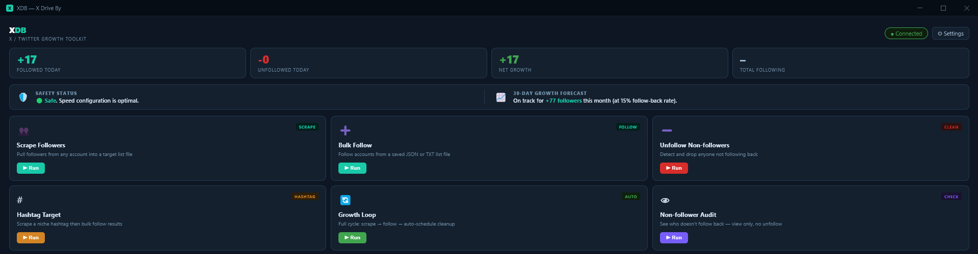 XDB dashboard with target and growth controls
