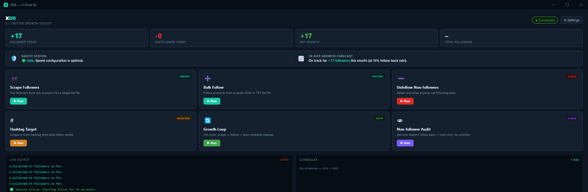 XDB dashboard during a running growth session